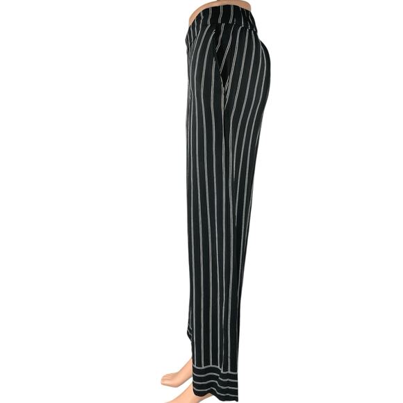 Ann Taylor LOFT Black Striped Wide Leg High Waist Pockets Trousers Pants Size S - Picture 2 of 5